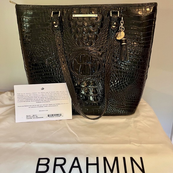 Brahmin Black Asher Croc-Embossed Tote - Picture 1 of 12